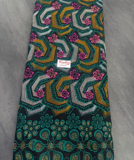 Voile-5521- Teal /Pink & Gold