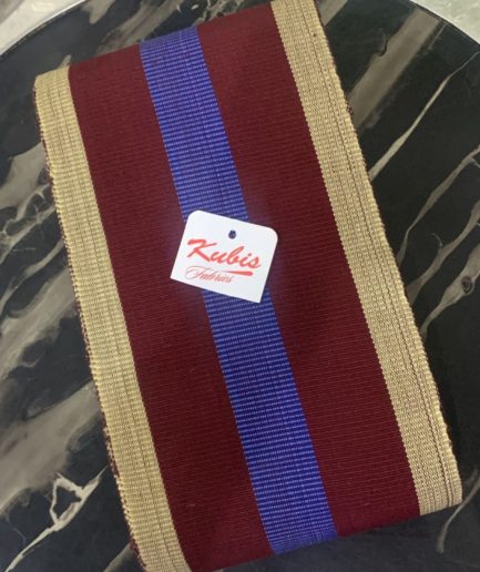 Aso Oke-5207 - Wine/ sky/ gold